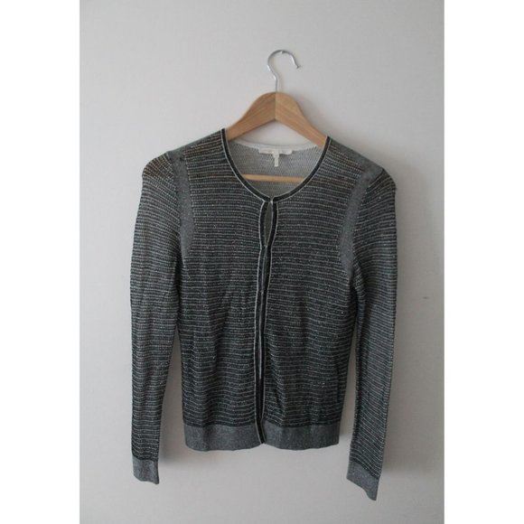 Maje Madame Fine Knit Cardigan Metallic Silver Size 1/ Small - Picture 2 of 10